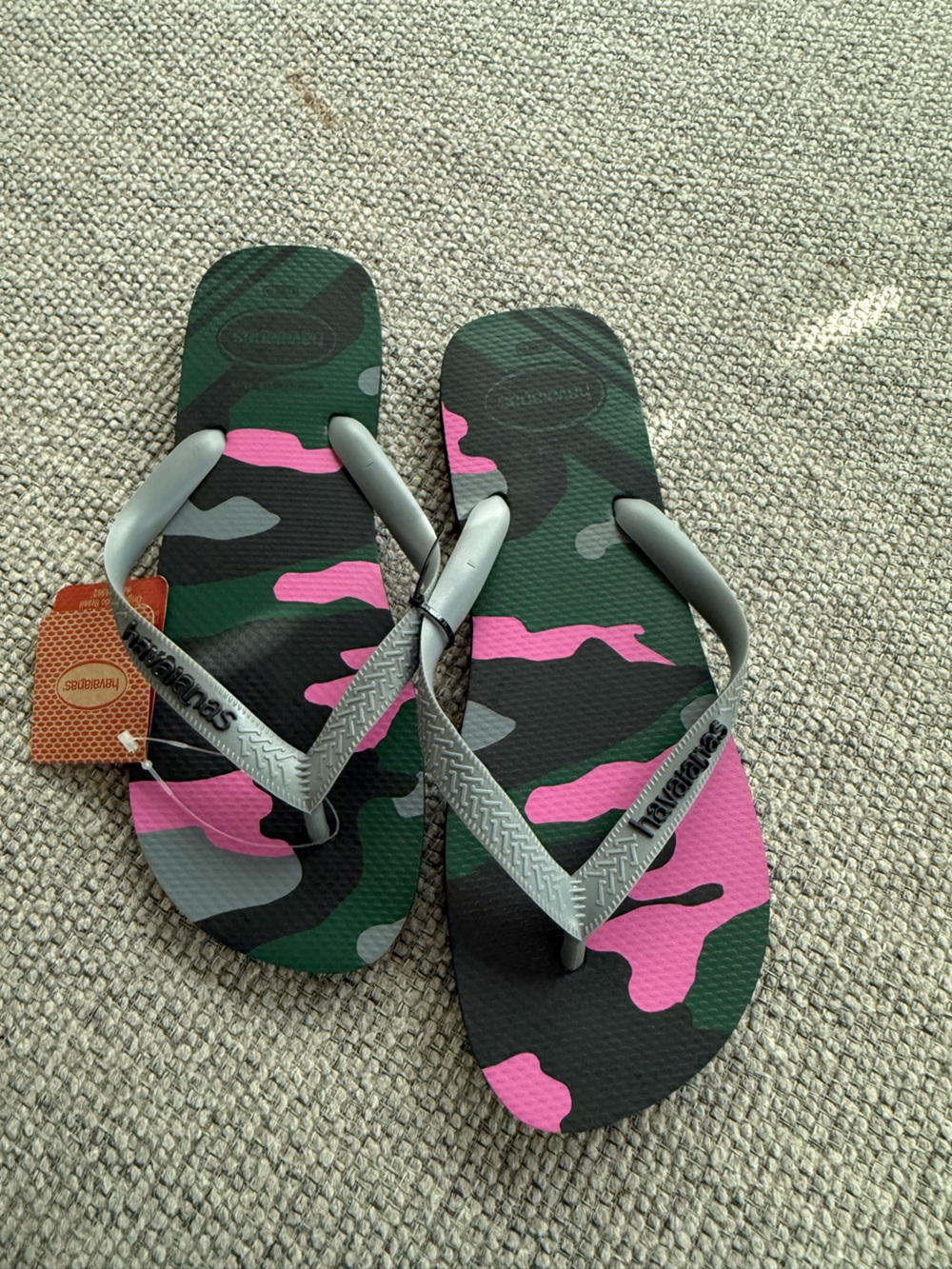 Havaianas Pink and Green Camouflage Flip Flops with Silver Straps